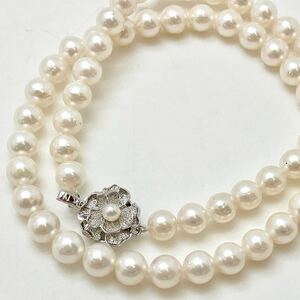 ［本真珠ネックレス］J 重量約32.4g 約6.5-7mm珠 パール pearl necklace jewelry accessory silver シルバー DG5/EB