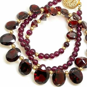 K14!!飾り珠付き!!［天然ガーネットネックレス］J 重量約21.5g garnet necklace jewelry アクセサリー 14金 accessory DE0