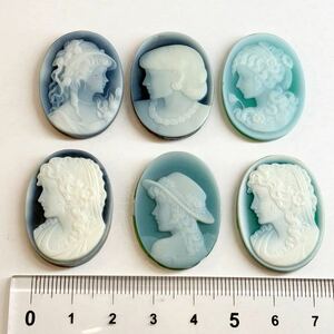 ［ストーンカメオ6点おまとめ］F 29.5g 147.5ct ルース 裸石 彫刻 貴婦人 花 stone CAMEO ジュエリー アンティーク DA3