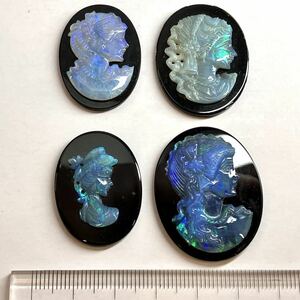 遊色効果!!［オパールカメオ4点おまとめ］J 16.5g 82.5ct ルース 裸石 貴婦人 opal CAMEO ジュエリー jewelry アンティーク メノウ 