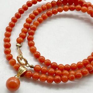 K18!!［天然本珊瑚ネックレス ］J 約3-6mm珠 7.0g 41.5cm 18金 コーラル coral サンゴ さんごnecklace ジュエリー jewelry DE0/DH0