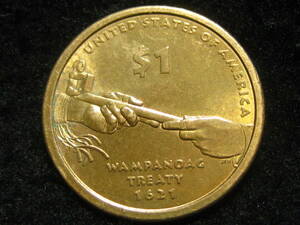 アメリカ合衆国　2011年　ワンパノアグ条約　サカガウィア　1ドル　コイン　記念　P硬貨　ゴールド　＄1 米国　　USA　海外