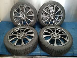 ★8分山★19年製★ ダンロップ WM02 225/45R18　AIRNOVA 18×7.5J +48 5H-114.3 4本セット スタッドレス アルファード・アクセラ等　A1442