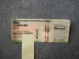 DELL Windows Vista Home Premium OEMact プロダクトキー シール