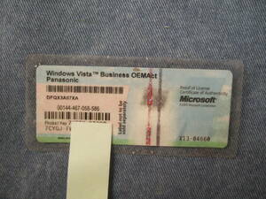 Panasonic Windows Vista Business OEMact プロダクトキー シール