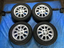 激安即決！タイヤ＋ホイール！スズキ純正アルミ 13-4B 4H/100 ET45 + 155/65R13 中古4本 ラパン/MRワゴン/パレット/ワゴンR等！HM000854_画像1