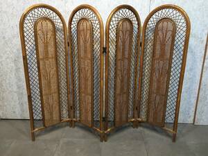 [ rattan partitioning screen 4 ream ] A-1 rattan made furniture rattan partitioning screen rattan furniture folding screen divider Asian furniture * old hour house *