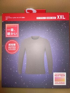 ユニクロ ヒートテック ウルトラウォーム クルーネックT 超極暖 長袖 xxl 着丈75 身幅60.5 ダークグレー 今期品切れ商品 定価2990円