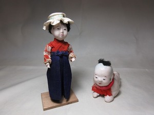 戦前　古いお人形2点　ハイハイ人形　女の子　アンティーク　検】日本人形　市松人形　