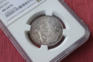 【希少PL】ドイツ 1864 ブレーメン 36グロート銀貨 NGC MS64PL クレジットカードOK プルーフライク