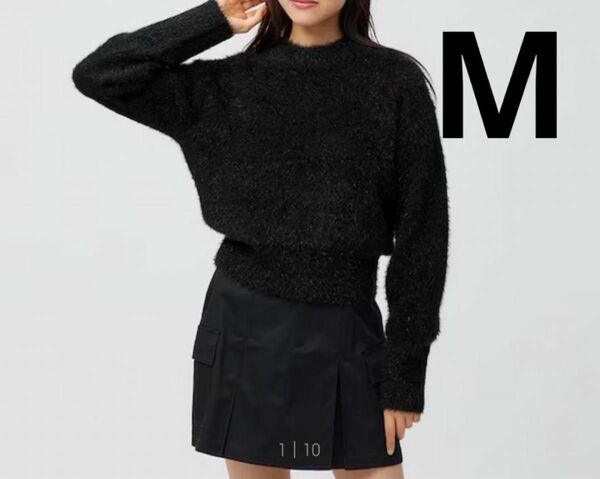 GU シャイニークルーネックセーター ブラック Mサイズ