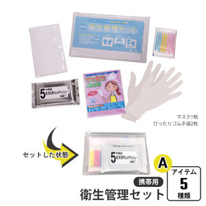 衛生管理セット 携帯用 ケース入り 5種類 綿棒 ウェットティッシュ マスク 手袋 衛生管理 衛生的 感染症対策 予防 非常時 M5-MGKNKG00161