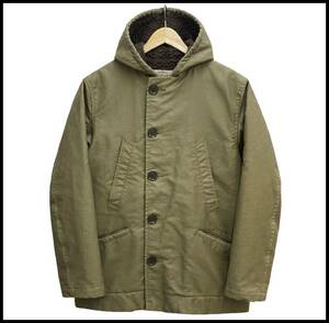 Radiall ラディアル 12AW DECK COAT ロゴ プリント フード付き 裏ボア ワーク ミリタリー フライト デッキ コート ジャケット ブルゾン 38