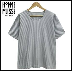 HOMME PLISSE ISSEY MIYAKE オムプリッセ イッセイミヤケ プリーツ プリーズ クルーネック 丸首 半袖 Tシャツ カットソー グレー 3 