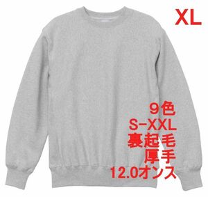 スウェット XL アッシュ 裏起毛 12オンス 特厚 厚手 トレーナー 無地 定番 サイドパネル 丸首 着画 メンズ A591 LL 2L ライトグレー