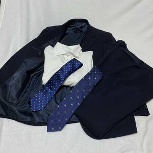 REGAL スーツセット　ネクタイ2本付き　おまけシャツ　AB7 XL バーバリーネクタイ　ネイビー　ビジネス　ジャケット 総裏　2B