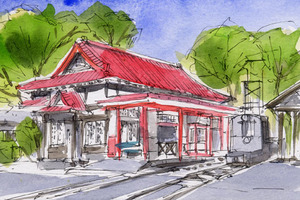 Art hand Auction Nr. 4096 Kitakaruizawa Bahnhofsgebäude / Ehemalige Kusakaru Electric Railway / Chihiro Tanaka (Vier Jahreszeiten Aquarell) / Kommt mit einem Geschenk, Malerei, Aquarell, Natur, Landschaftsmalerei