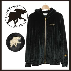 0* new goods unused HUNTING WORLD velour double Zip up Parker black 0*