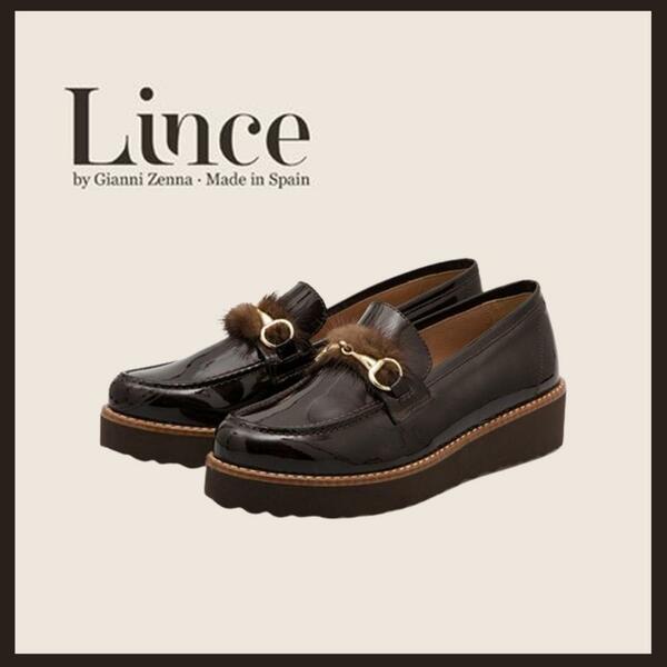 ○★新品 未使用 LINCE ビットファーローファー 定番レザーシューズ ブラウン 37○●