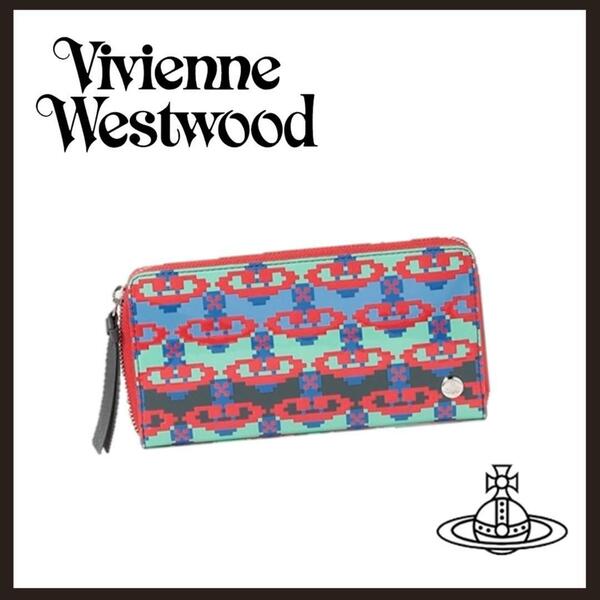 ○★新品 未使用 vivienne westwood ピクセルORB 定番長財布 ブルー