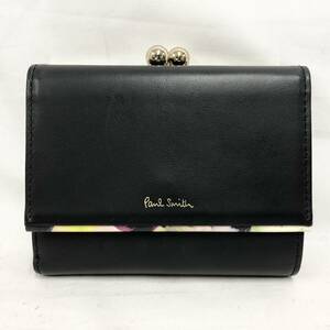 ○★訳有り 新品未使用　Paul Smith (ポールスミス)　ヘイジーパンジートリム　口金二つ折り財布　ブラック★○