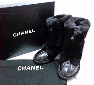 Bana8◆美品◆CHANEL/シャネル ファー付き ハーフブーツ ブラック 37