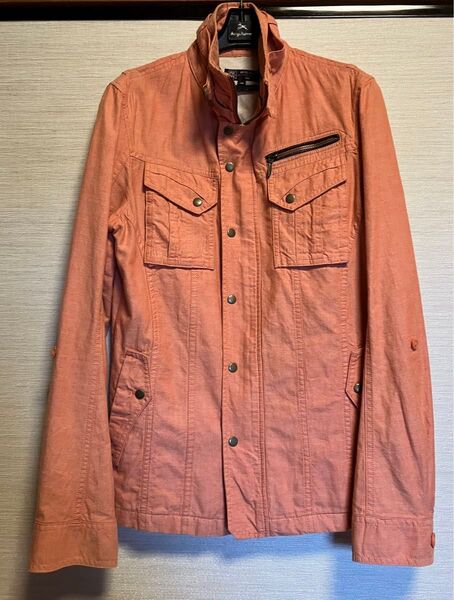 MICHEL KLEIN イトキン 綿麻オレンジ フード付きジャケット(46 M位)USED