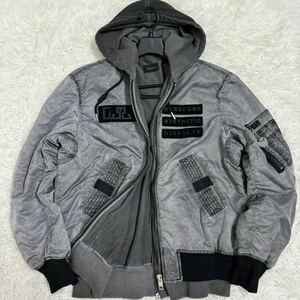 現行/XL!!DIESELディーゼルJ-KUNIO顔料製品染め フーデット ドッキング パーカー ブルゾン ジャケット　MA-1 グレー ワッペン ミリタリー