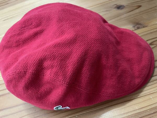 送料込み！LACOSTE ハンチング 赤 レッド ワニマーク かのこ 日本製 ラコステ 57センチ GOLF ゴルフウェア 帽子 ゴルフキャップ