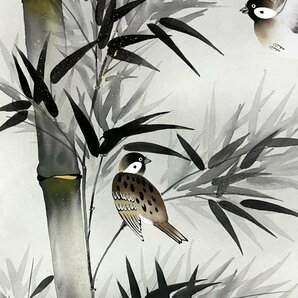［模写］翠雲「竹雀図」掛軸 絹本 花鳥図 鳥獣 金泥 日本画 日本美術 人が書いたもの C011624の画像9