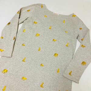 BEAMS BOY　アニマル 金刺繍　ロングスリーブ　チュニック　Tシャツ　ベージュ系