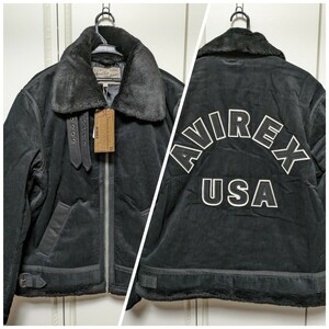 AVIREX USAロゴ/限定品メンズXL.LL/CORDUROY B-3 JACKET /コーデュロイ/783-3252074/ブラック黒色/ロゴ、ボア/フライトジャケット/B3