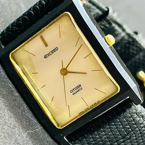 CITIZEN EXCEED 2730-273656 K シチズン エクシード 腕時計 ブラック 黒 針ゴールド BASE METAL UHC 中古品 ベルト非純正 1円出品 7093