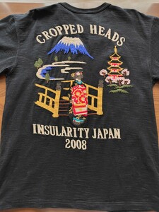 クロップドヘッズ Tシャツ 和柄刺繍 Lサイズ CROPPED HEADS 黒 半袖