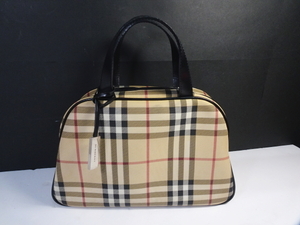 【■】BURBERRY バーバリー ハンドバッグ ノバチェック ミニボストンバッグ PVC レザー チャーム