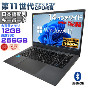 第11世代CPU搭載 パソコン 14インチワイド液晶 フルHD ノートパソコン Celeron N5095 メモリ12GB NVMe PCIe3.0 SSD256GB USB3.0 HDMI