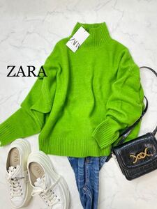 ZARA ザラ★タグ付き未使用★大人可愛い★鮮やか キレイ色 ハイネックニット セーター★グリーン Sサイズ yz0150