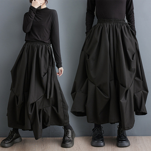 [ including in a package 1 ten thousand jpy free shipping ] autumn new work * lady's * casual * easy * pocket attaching * plain * waist rubber * wrinkle processing * culotte skirt *F*