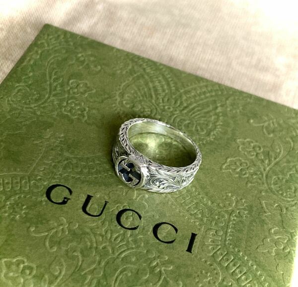 【即決/送料込み】正規品 GUCCI/グッチ インターロッキングG/アラベスク/燻 シルバーリング/指輪(15号)