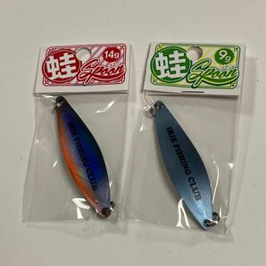 【限定】蛙スプーン IRIE FISHING CLUB 9g&14g TEXT STONE BLUE&TEXT YOAKE