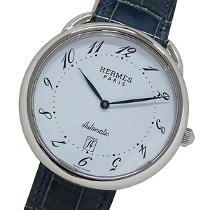 エルメス HERMES 時計 メンズ ブランド アルソー デイト 自動巻き AT ステンレス SS レザー AR4.810 シルバー ホワイト 磨き済み