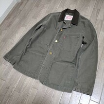 ★Levi's カバーオール ワークジャケット 襟コーデュロイ ダック コットン カーキ メンズ サイズM リーバイス アメカジ ブランド古着 USED_画像3