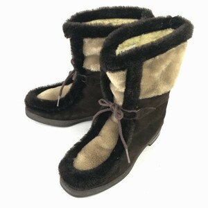 SNOWLAND/ snow Land * натуральная кожа / мех / мех /eskimo- ботинки [9 25.5-26.0 степень / чай ] ручная работа /boots/Vintage*WB34-7