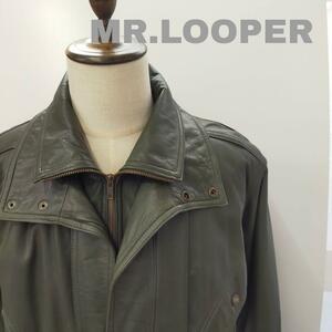 【3500円スタート】MR.LOOPER 本革 羊革 ヴィンテージ レザージャケット グリーン M Vuitton サイズM 緑 シープスキン ライダース バイク