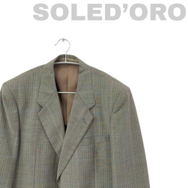 【最終値下げ】SOLED'ORO ソレドーロ メンズ テーラードジャケット ブラウン チェック 古着 vintage ヴィンテージ 90s 80s 昭和レトロ