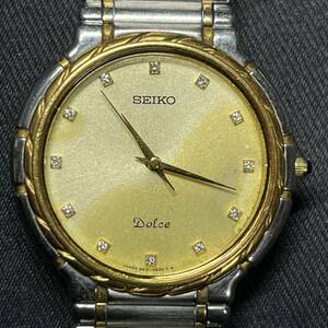SEIKO セイコー DOLCE ドルチェ メンズ腕時計 18KTベゼル 12Pダイヤモンド 5E31-6B40 クォーツ コンビ ゴールド文字盤 K18ベゼル ジャンク