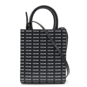 CELINE セリーヌ ミニ バーティカル カバ ロゴ ハンドバッグ 2WAY ショルダーバッグ レザー ブラック 黒 ホワイト