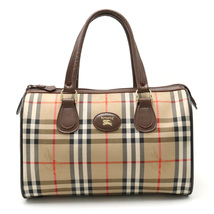 BURBERRY バーバリー ノバチェック チェック柄 ミニボストン ハンドバッグ キャンバス レザー ベージュ ダークブラウン_画像1