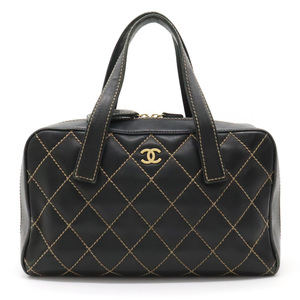 CHANEL シャネル ワイルドステッチ ハンドバッグ ミニボストンバッグ レザー ブラック 黒 ゴールド金具 ポーチ欠品