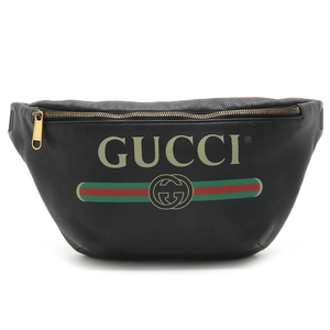 GUCCI グッチ グッチプリント シェリーライン ベルトバッグ ウエストバッグ ウエストポーチ ボディバッグ レザー ブラック